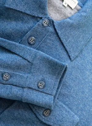 Men's Bergamo Cashmere Long Sleeve Shirt Sweater With Buttons in Denim Blue