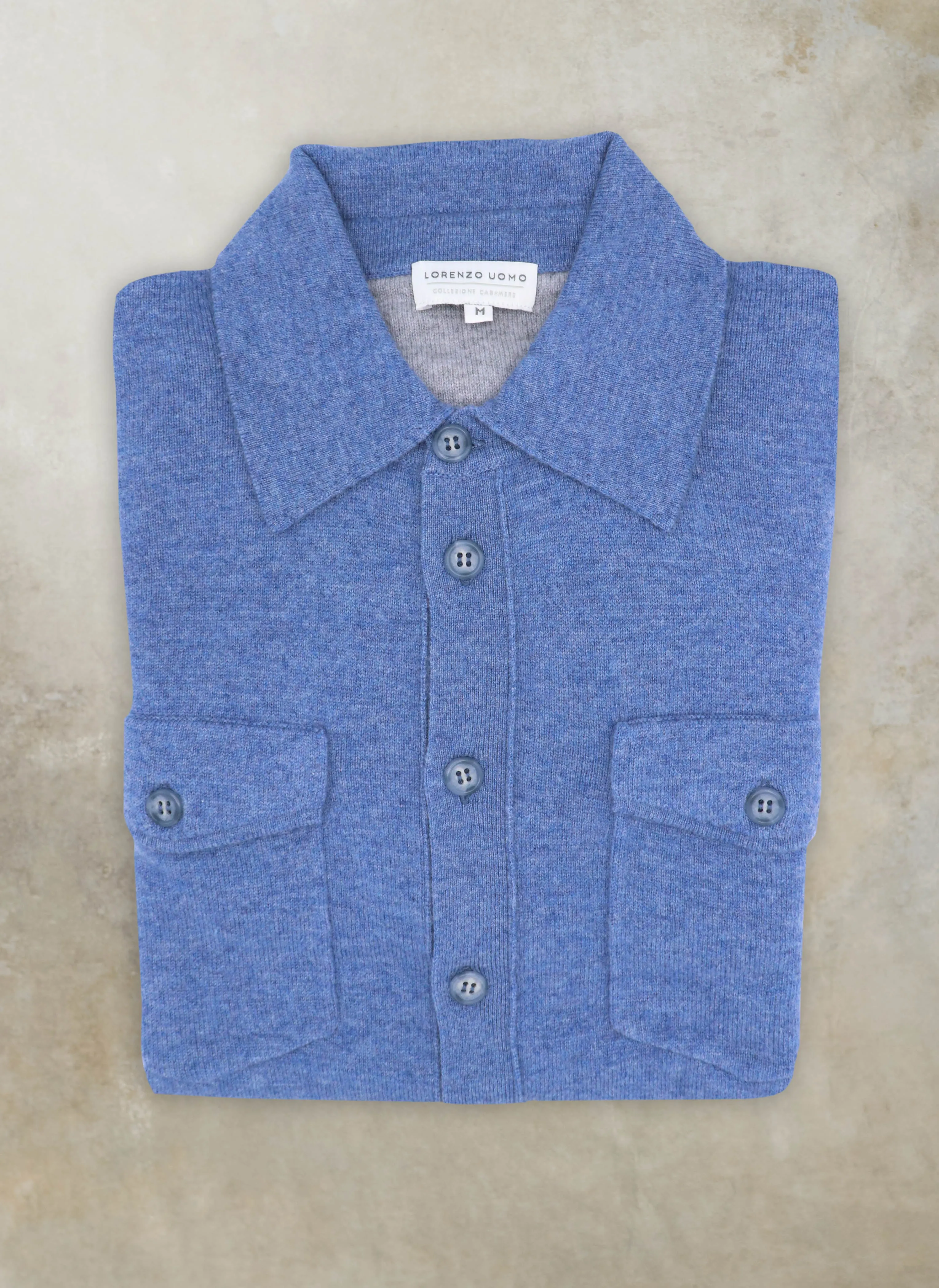 Men's Bergamo Cashmere Long Sleeve Shirt Sweater With Buttons in Denim Blue