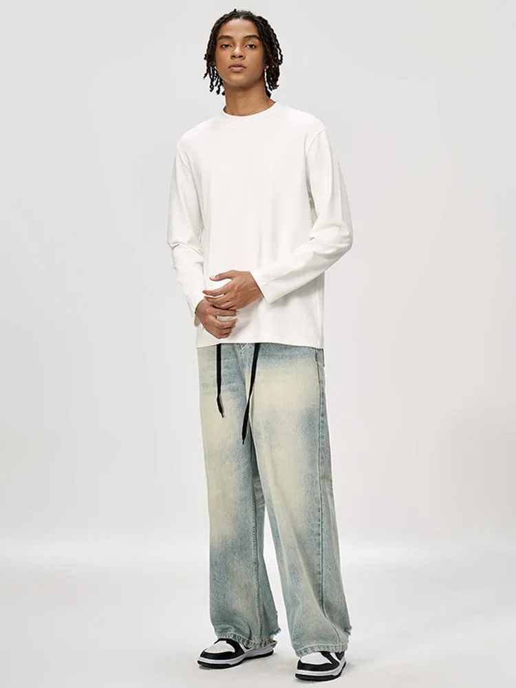 Men's Long-Sleeve Round Neck T-Shirt, Loose and Skin-Friendly Base Layer