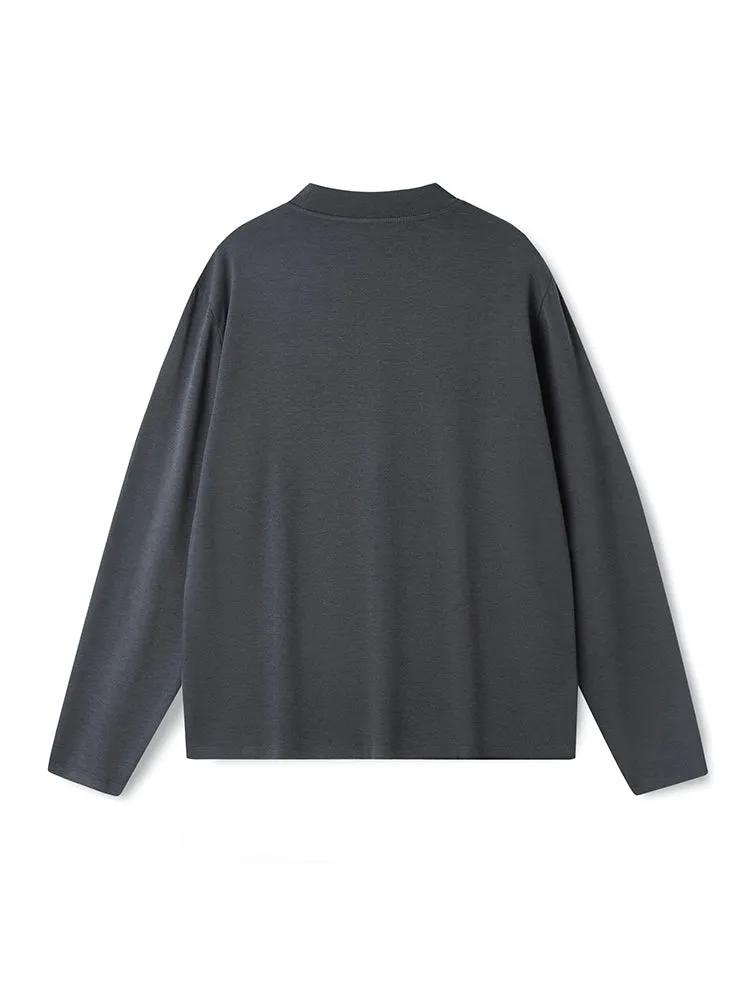 Men's Long-Sleeve Round Neck T-Shirt, Loose and Skin-Friendly Base Layer
