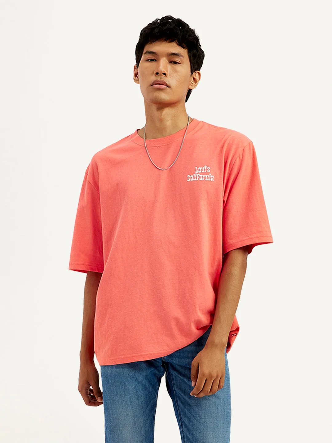 Men's Solid Loose Fit Graphic T-Shirt