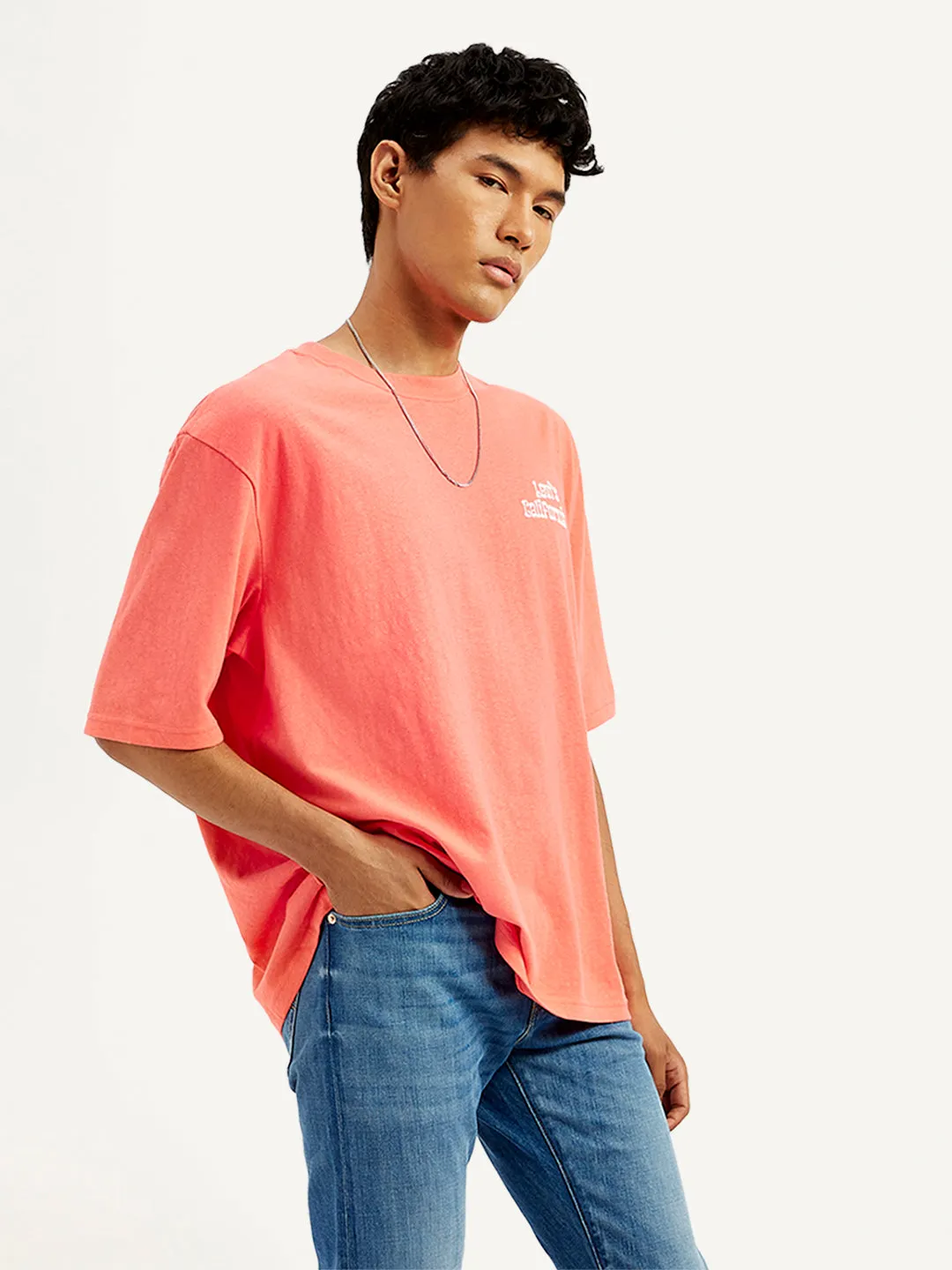 Men's Solid Loose Fit Graphic T-Shirt