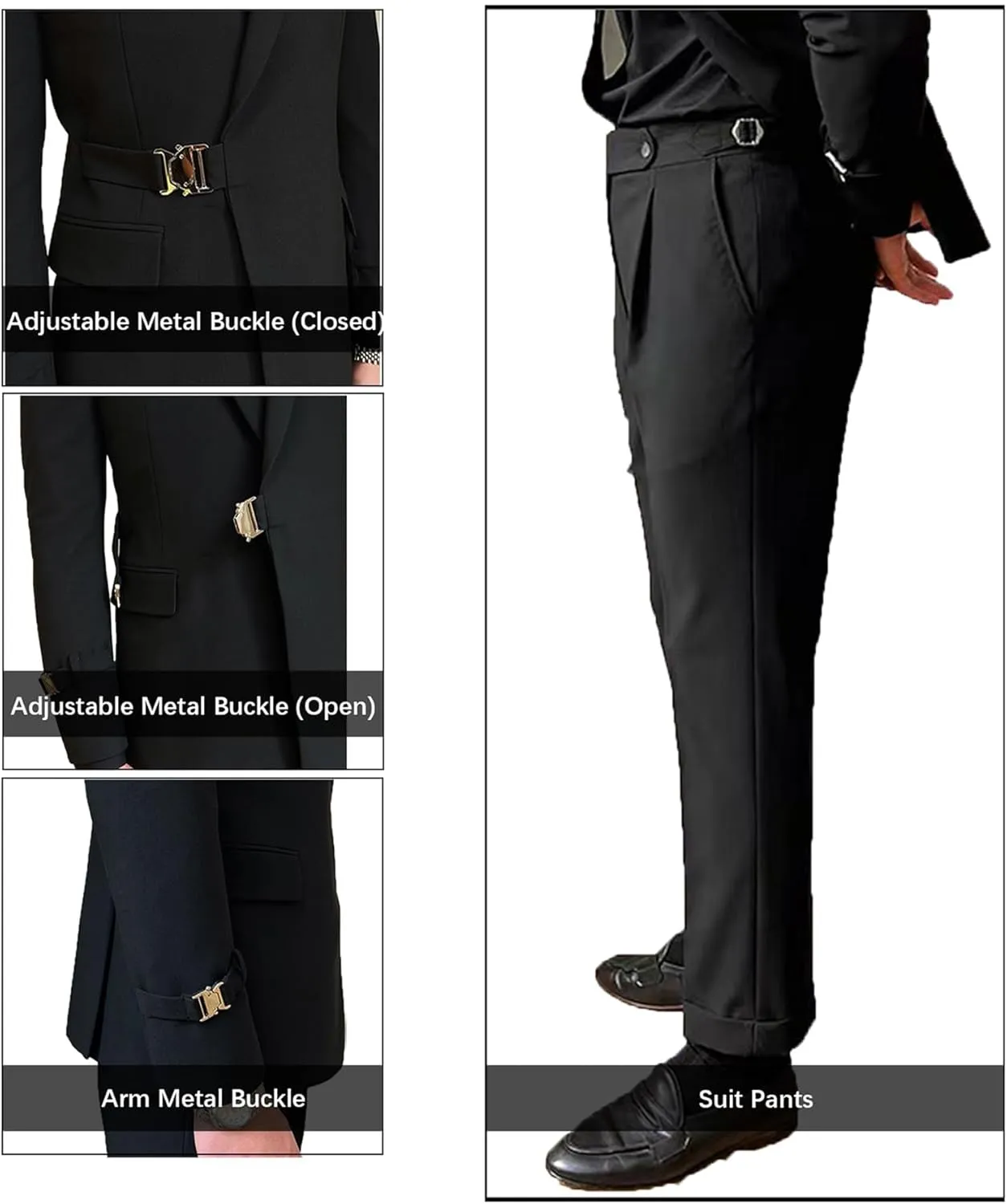 Men's Suits Slim Fit 2 Piece Suits for Men with Metal Buckle Blazer Coat Jacket Pants Set Wedding Prom Mens Tuxedos Suit Set