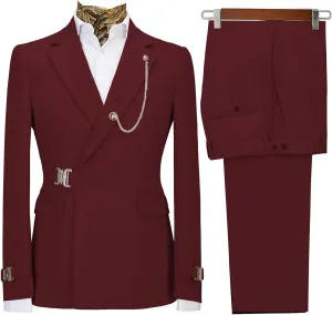 Men's Suits Slim Fit 2 Piece Suits for Men with Metal Buckle Blazer Coat Jacket Pants Set Wedding Prom Mens Tuxedos Suit Set