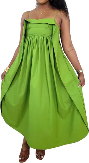 Midi Dresses for Women Casual Summer Sundresses Vacation Outfits Spaghetti Strap Smocked Women Maxi Dress with Pockets