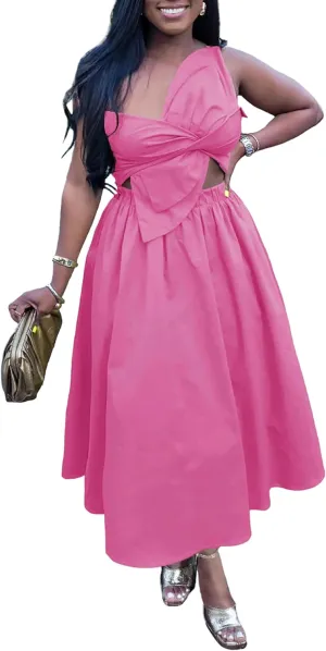 Midi Dresses for Women Casual Summer Sundresses Vacation Outfits Spaghetti Strap Smocked Women Maxi Dress with Pockets