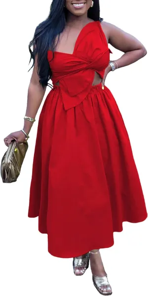 Midi Dresses for Women Casual Summer Sundresses Vacation Outfits Spaghetti Strap Smocked Women Maxi Dress with Pockets