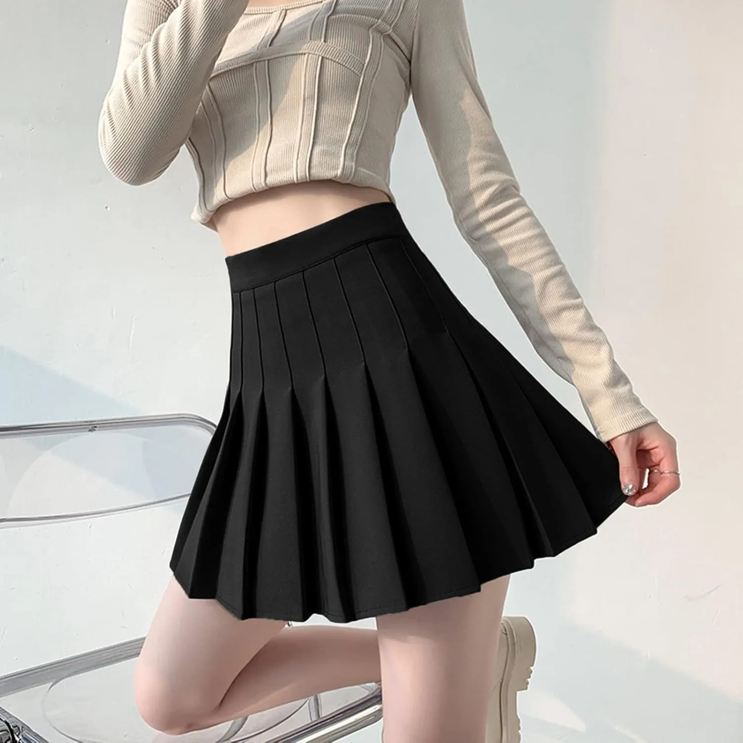 Midi Skirts for Women Solid Basic Skirt A Line Design Skirt Ruffle Layered Pleated Large Swing Half Women Skirts