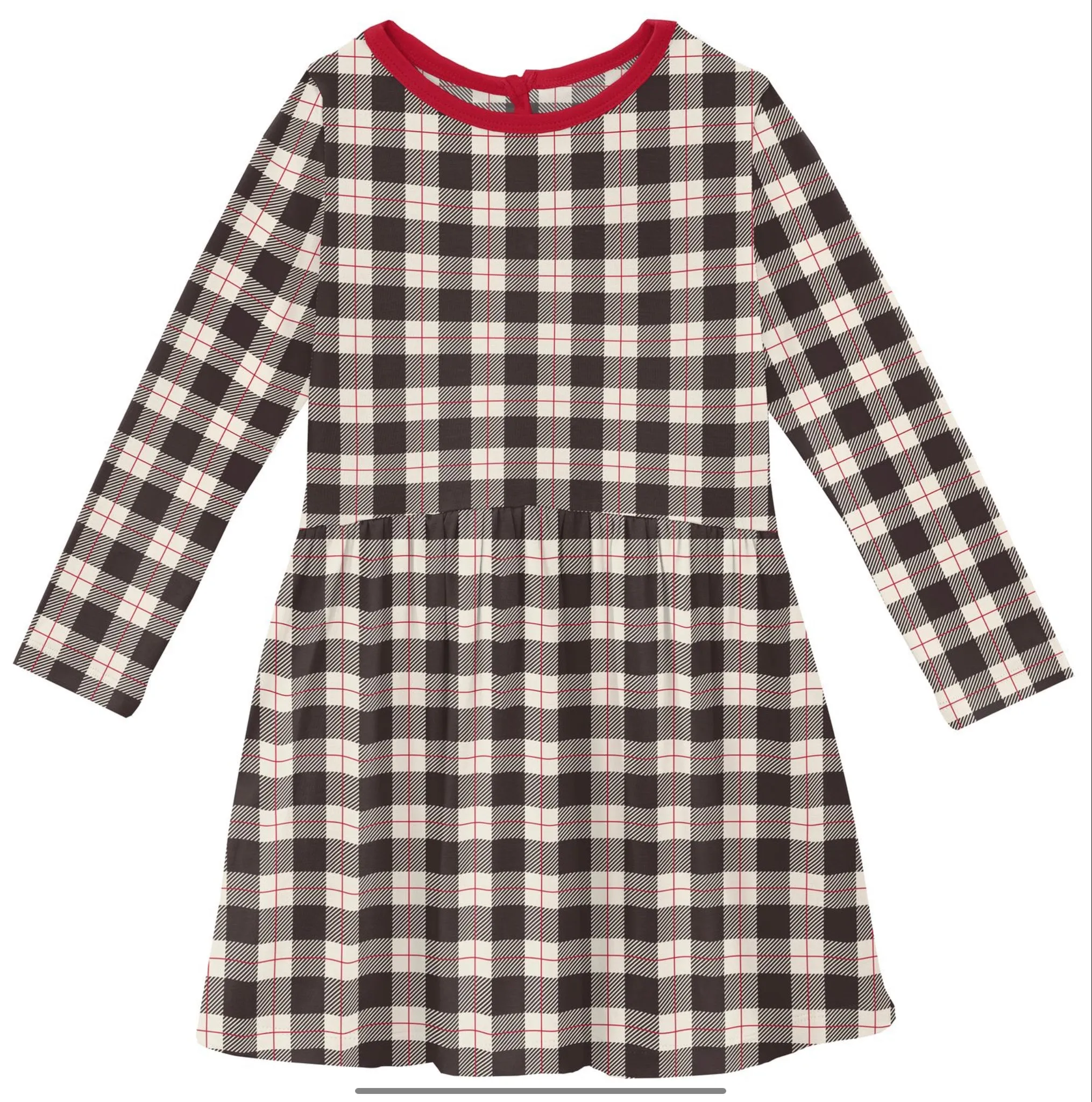 Midnight Holiday Plaid Print Long Sleeve Twirl Dress - Select Size