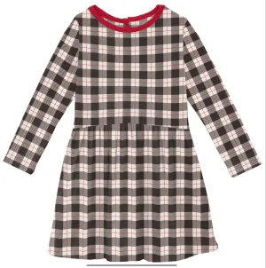 Midnight Holiday Plaid Print Long Sleeve Twirl Dress - Select Size