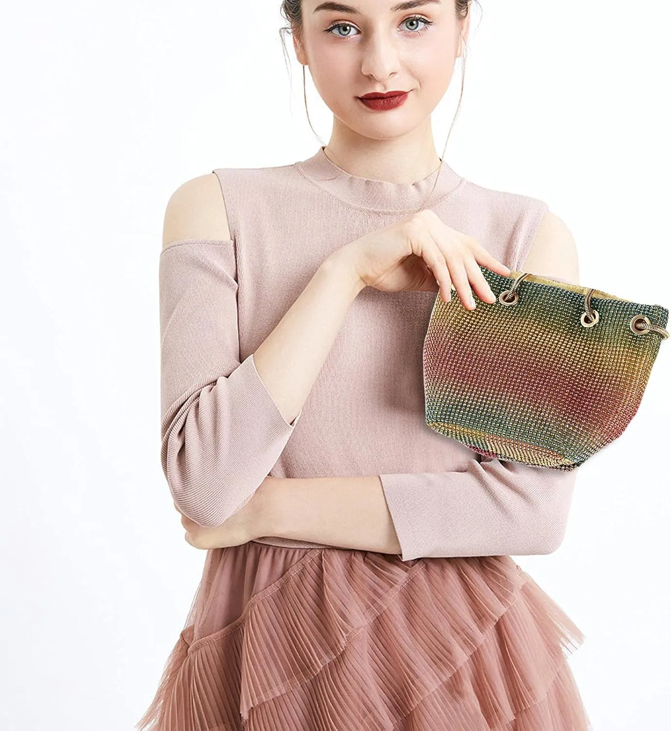 MIFXIN Women Rhinestone Evening Bag Handbag Bling Crystal Clutch Shoulder Bag Shiny Purse for Party Wedding