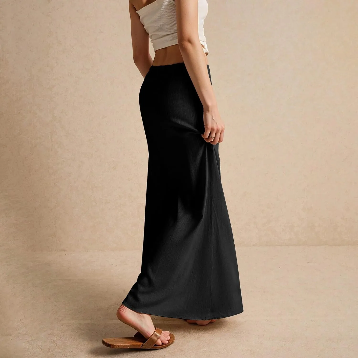 NBXNZWF Linen Skirts for Women 2025 Trendy Summer Low Rise A-Line Maxi Skirts Drawstring Waist Flowy Beach Cover Up Outfit