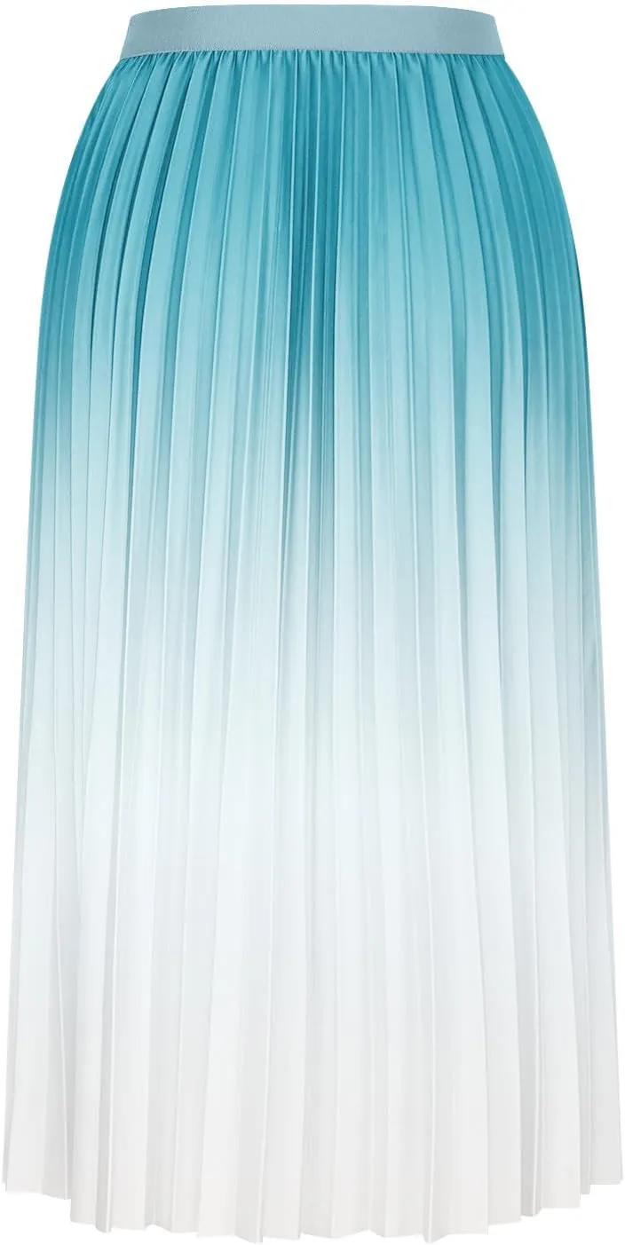Oplxuo Women's Gradient Pleated Skirts High Waisted A-Line Maxi Skirts, Elegant Swing Flowy Long Skirt for Cocktail Party