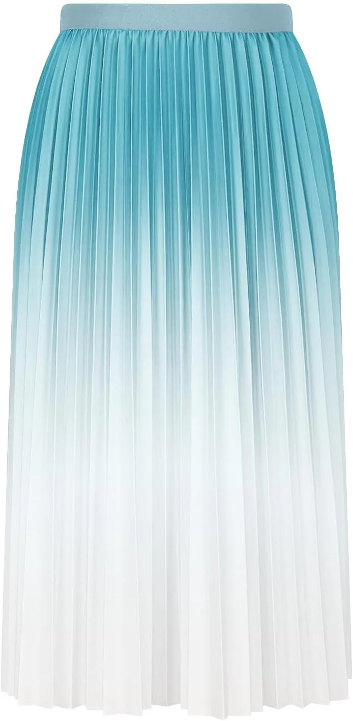 Oplxuo Women's Gradient Pleated Skirts High Waisted A-Line Maxi Skirts, Elegant Swing Flowy Long Skirt for Cocktail Party