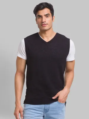 Parx Men Black Solid Wool Blend Sweater