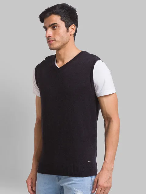 Parx Men Black Solid Wool Blend Sweater