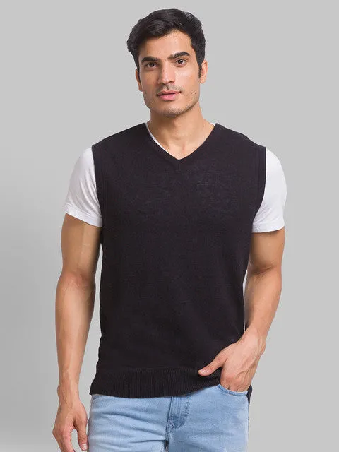 Parx Men Black Solid Wool Blend Sweater