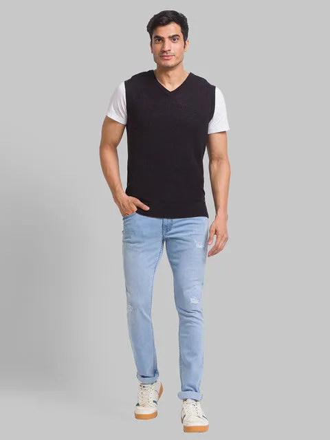 Parx Men Black Solid Wool Blend Sweater