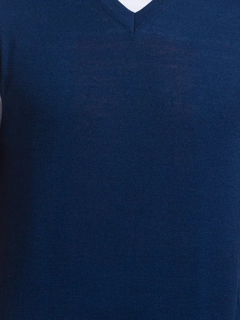 Parx Men Blue Solid Wool Blend Sweater