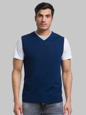 Parx Men Blue Solid Wool Blend Sweater