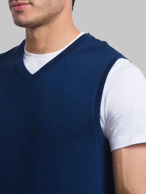 Parx Men Blue Solid Wool Blend Sweater