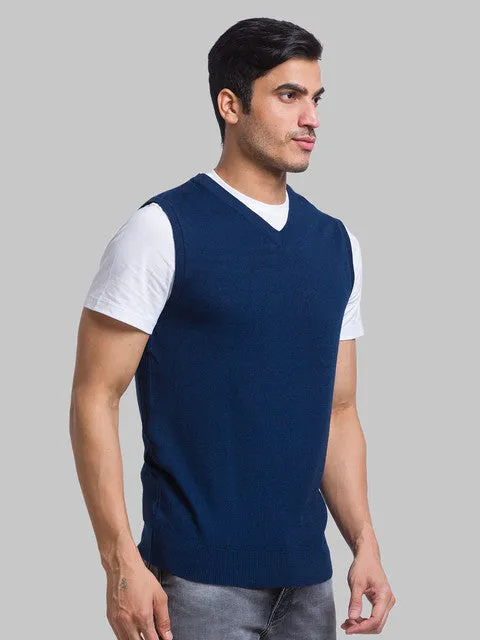 Parx Men Blue Solid Wool Blend Sweater