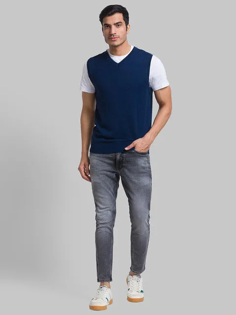 Parx Men Blue Solid Wool Blend Sweater