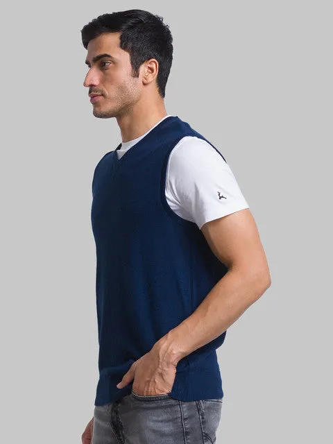 Parx Men Blue Solid Wool Blend Sweater
