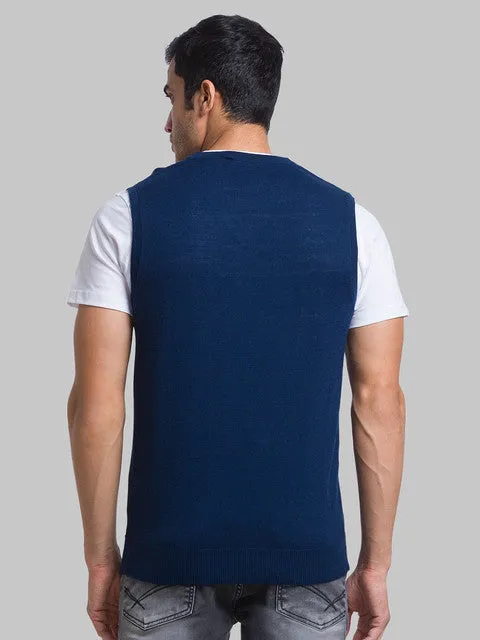 Parx Men Blue Solid Wool Blend Sweater