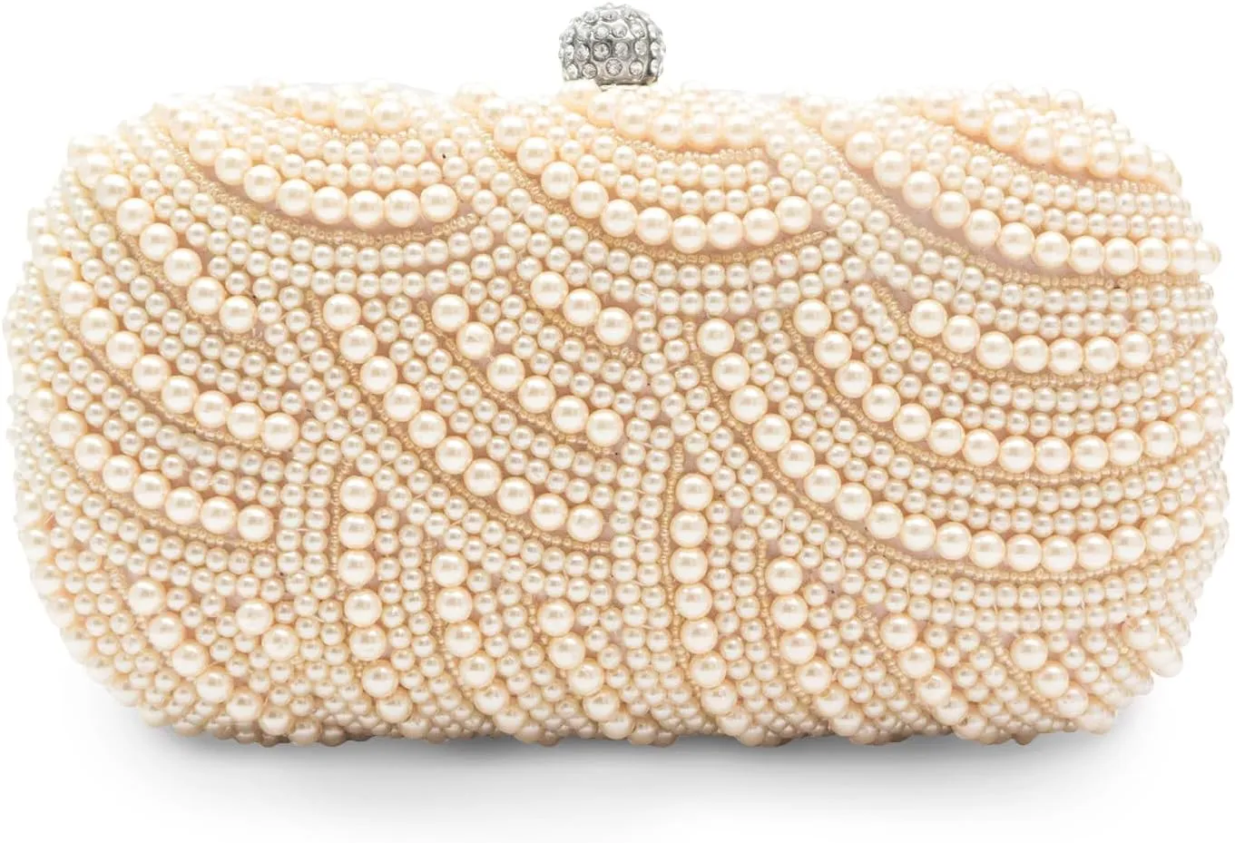 Pearl Evening Bag for Women Beaded Handbag Rhinestone Clutch Bag Bridal Wedding Purse Shoulder Bag with Chain