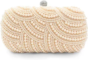 Pearl Evening Bag for Women Beaded Handbag Rhinestone Clutch Bag Bridal Wedding Purse Shoulder Bag with Chain