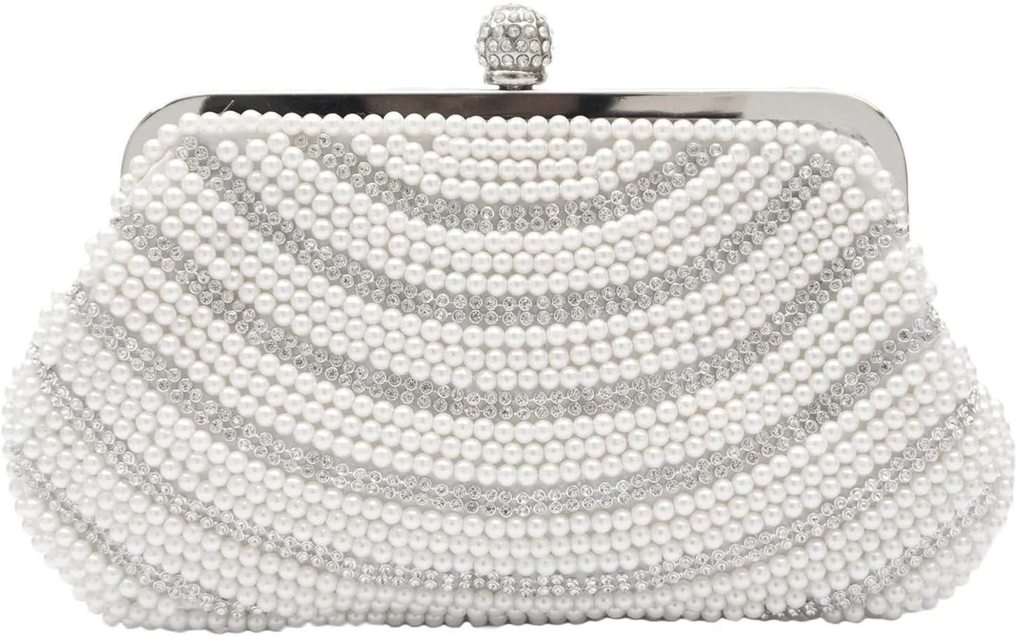 Pearl Evening Bag for Women Rhinestone Clutch Bag Beaded Handbag Bridal Wedding Purse Elegant Crystal Shoulder Bag