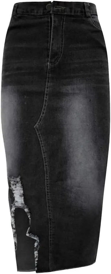 Pleated Tennis Skirts for Women Midi Skirts for Women High Waist Ripped Denim Skirt Destroyed Bodycon Street