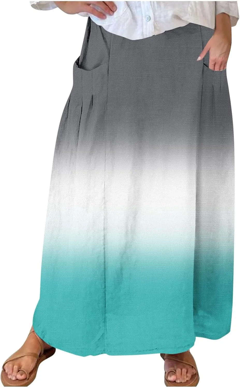 Plus Size Maxi Skirts for Women Printed Summer Skirts Elastic Waist Casual Skirts with Pockets Flowy Vacation Skirts