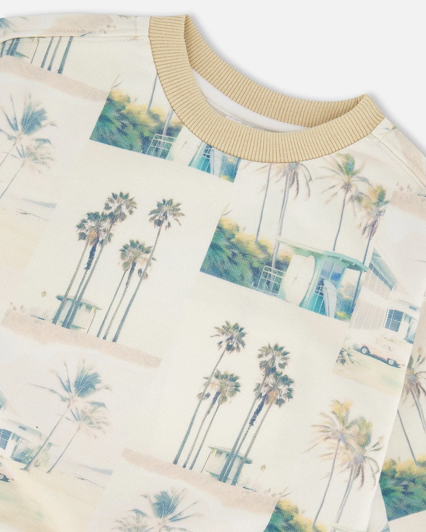 Printed Pullover Sweatshirt Beige Palm Tree And Teal