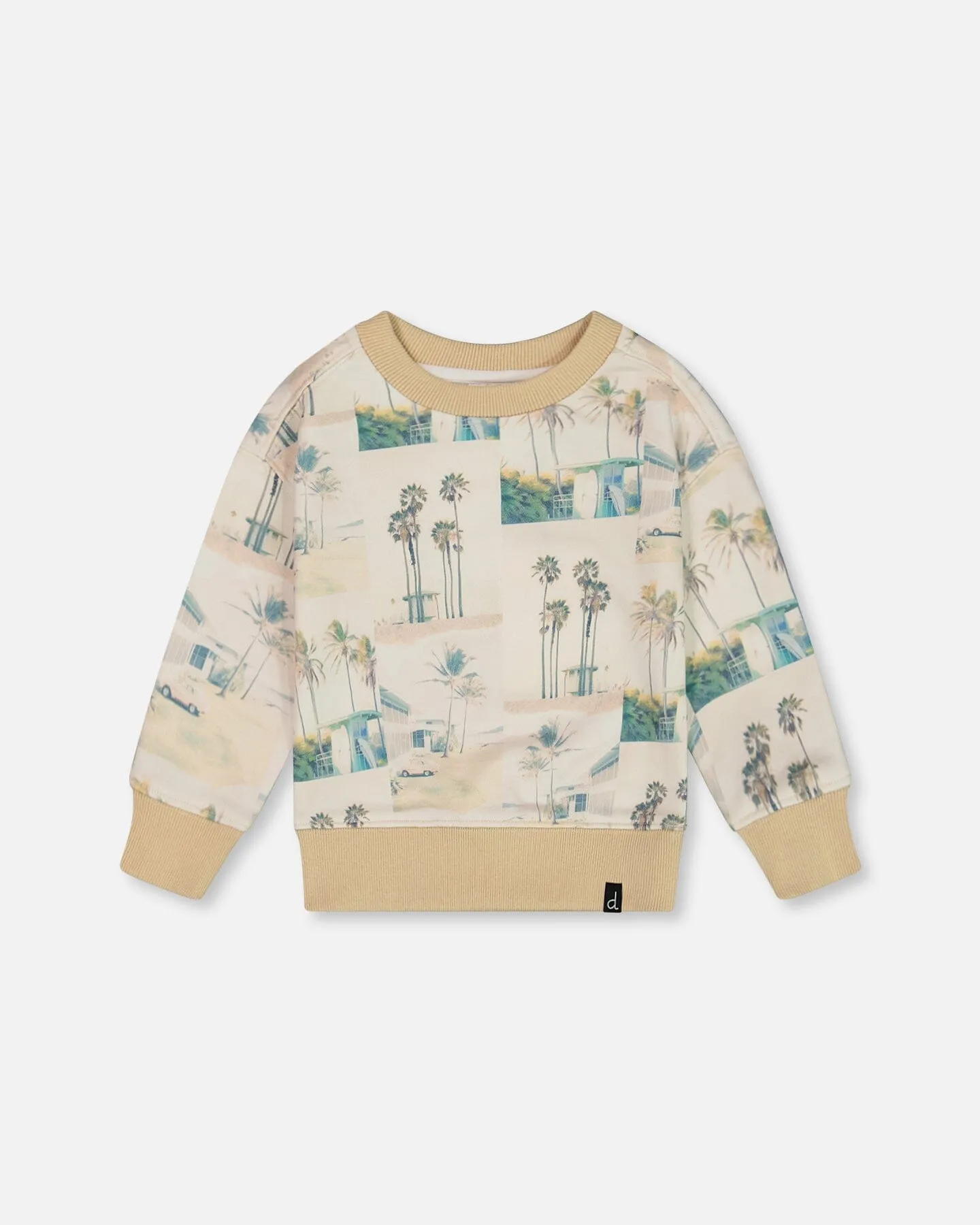 Printed Pullover Sweatshirt Beige Palm Tree And Teal