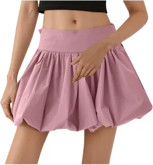 Puffy Mini Skirt for Women Solid Color High Waist Tiered Layer Ruffle Hem A Line Skirts Casual Fashion Flowy Skirt
