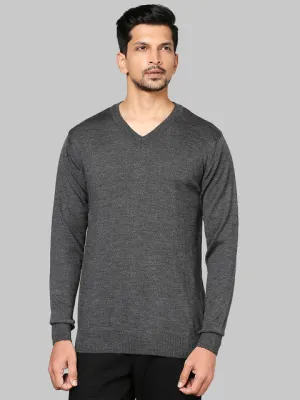 Raymond Men Grey Solid Wool Blend Sweater