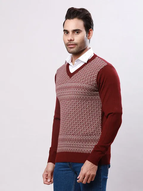 Raymond Men Maroon Regular Fit Wool Blend Sweater