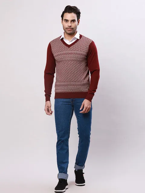 Raymond Men Maroon Regular Fit Wool Blend Sweater