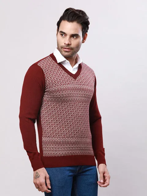 Raymond Men Maroon Regular Fit Wool Blend Sweater