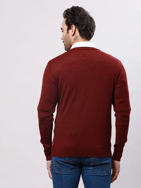 Raymond Men Maroon Regular Fit Wool Blend Sweater