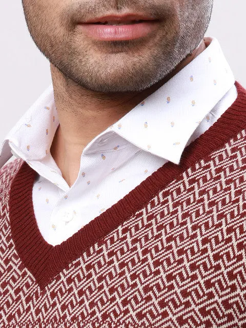 Raymond Men Maroon Regular Fit Wool Blend Sweater
