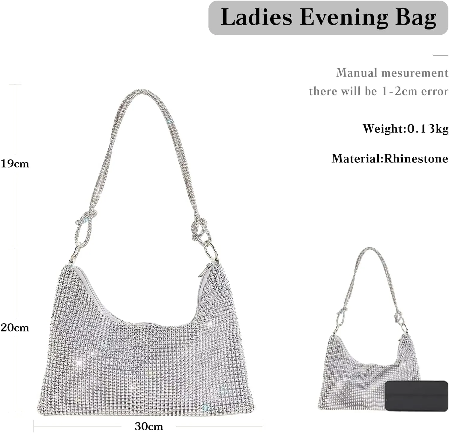 Rhinestone Purses for Women Crystal Clutch Bag Wedding Purse Bling Hobo Bag