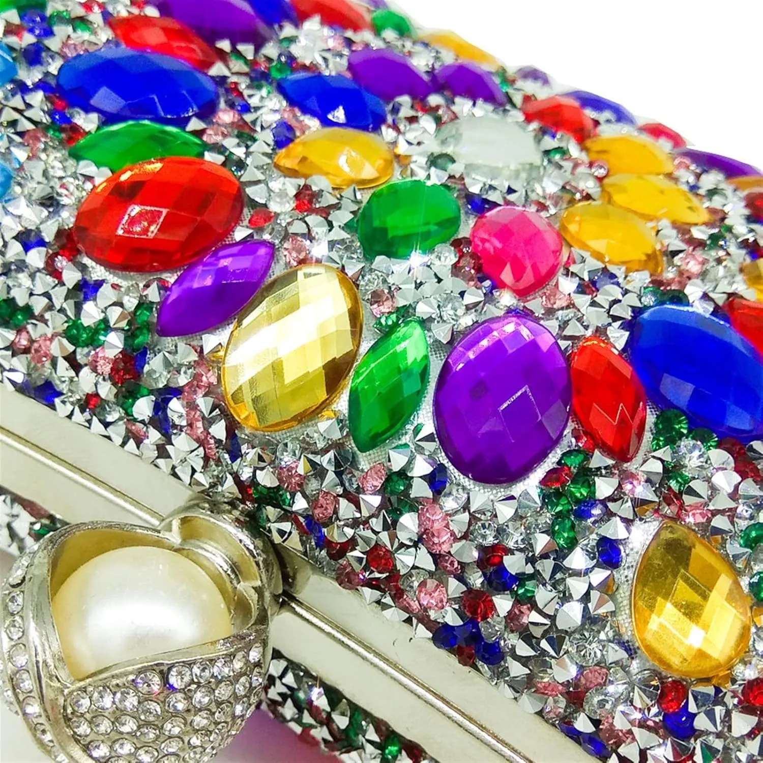 Sangeuhhlk Rhinestone Clutch Purse for Women Luxury Glitter Evening Rectangular Handbag Bride Prom Wedding Shoulder Purse(Silver)