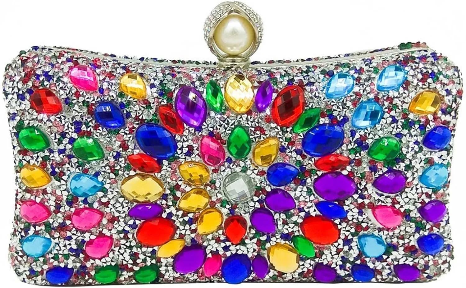 Sangeuhhlk Rhinestone Clutch Purse for Women Luxury Glitter Evening Rectangular Handbag Bride Prom Wedding Shoulder Purse(Silver)