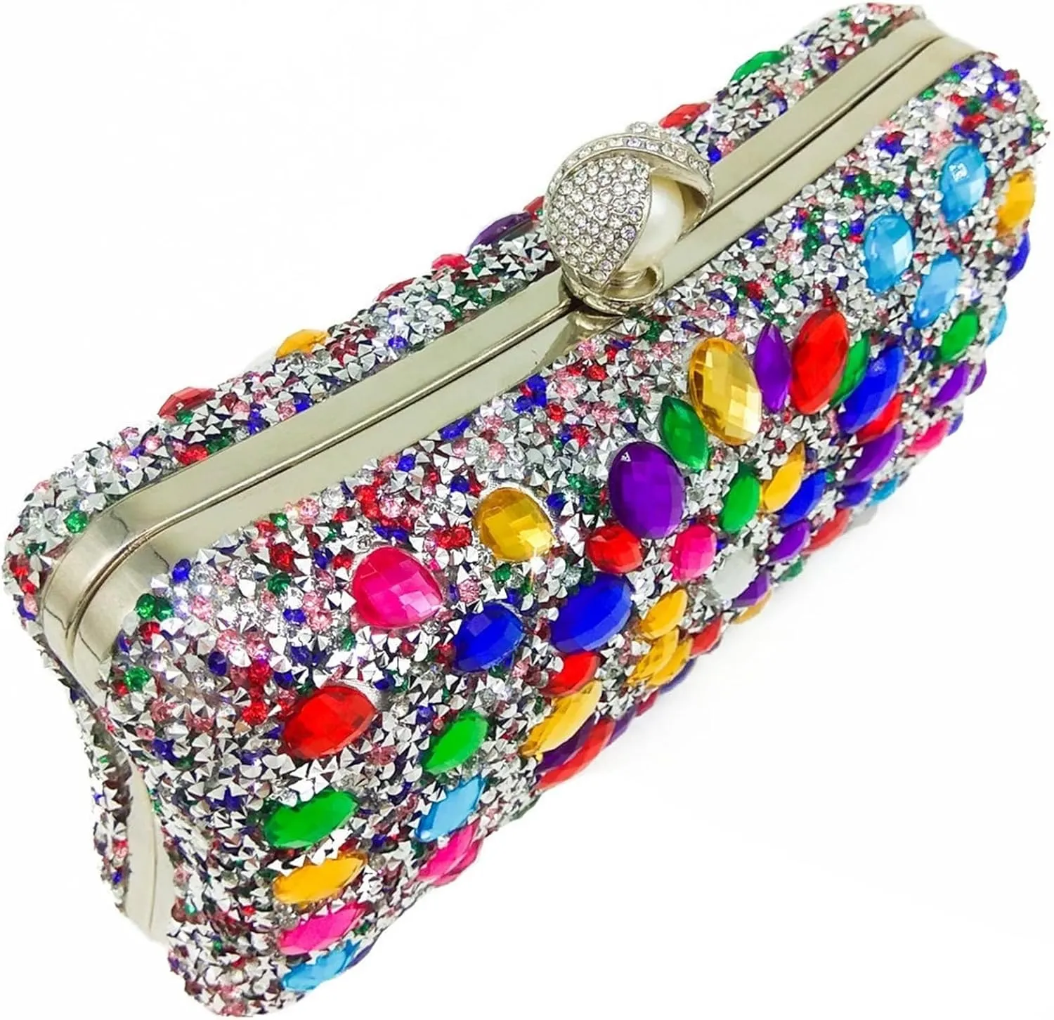 Sangeuhhlk Rhinestone Clutch Purse for Women Luxury Glitter Evening Rectangular Handbag Bride Prom Wedding Shoulder Purse(Silver)
