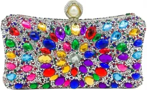 Sangeuhhlk Rhinestone Clutch Purse for Women Luxury Glitter Evening Rectangular Handbag Bride Prom Wedding Shoulder Purse(Silver)