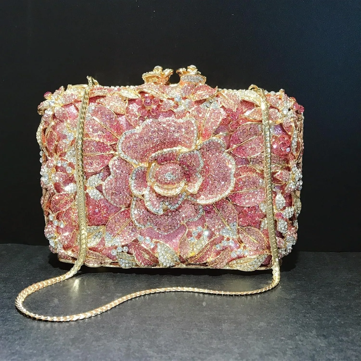 Sangeuhhlk Women Sparkly Rhinestone Evening Bags Colourful Roses Flower Bridal Handbag Crystal Clutch Shoulder Purse(E)