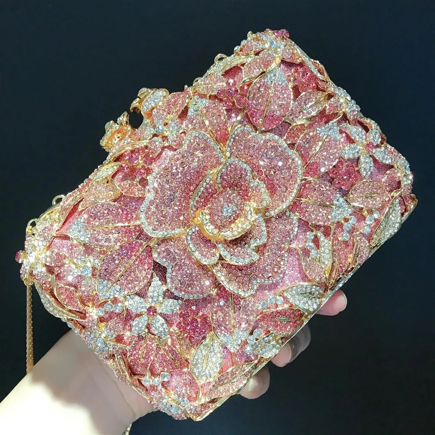 Sangeuhhlk Women Sparkly Rhinestone Evening Bags Colourful Roses Flower Bridal Handbag Crystal Clutch Shoulder Purse(E)